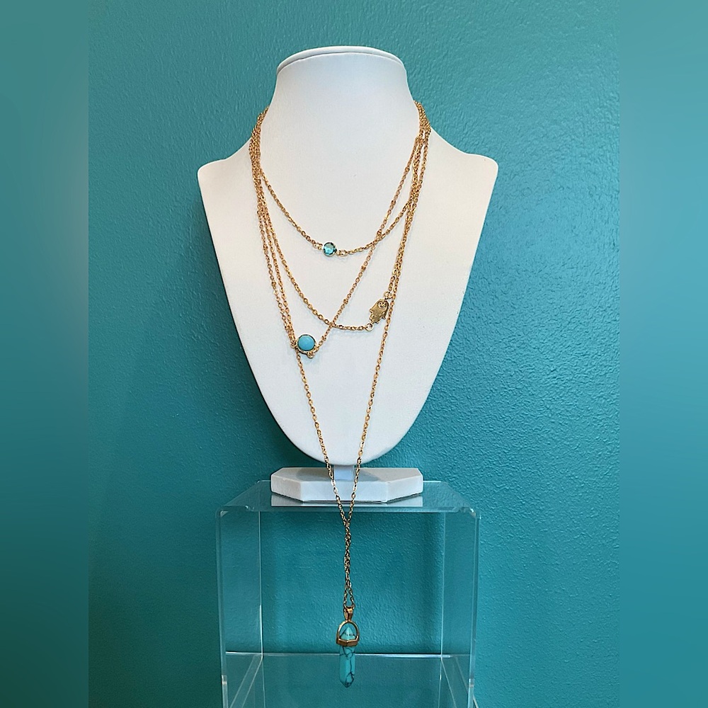 Layered turquoise & gold necklace